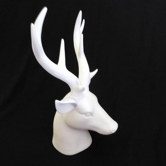 NEW 15” PORCELAIN WHITE STAG DEER ANTLERS HEAD TABLE TOP PORCELAIN STATUE - Picture 4 of 12